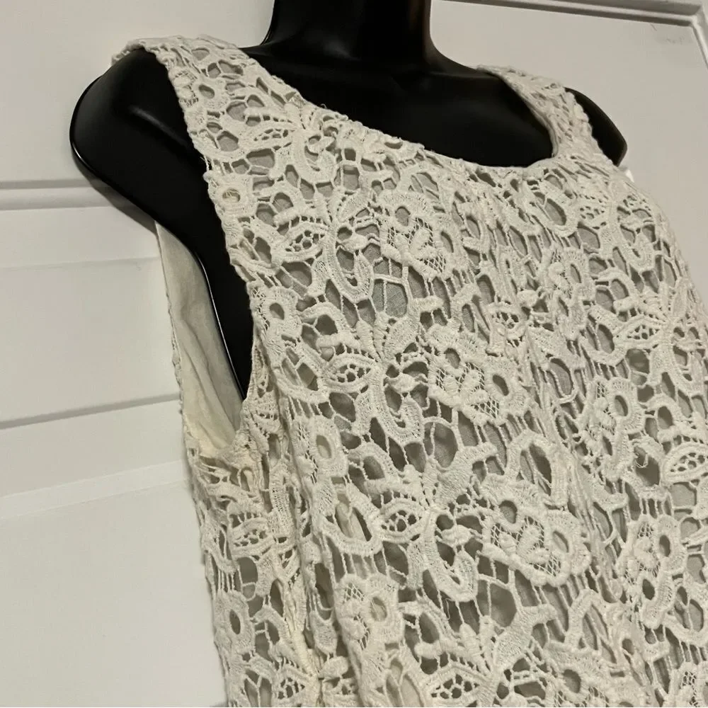 Lucky Brand Ivory Lace Eyelet Overlay Sleeveless Tank Top Fairy Tunic Shell M